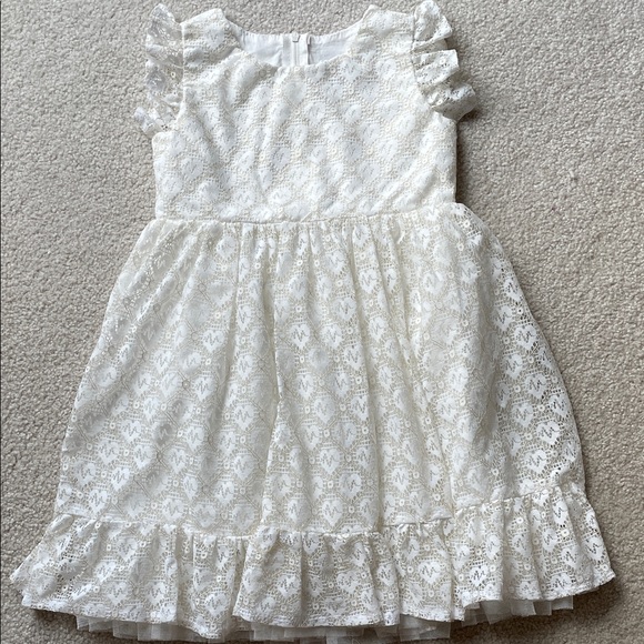 Popatu Cream Lace Kids Dress with Gold in Pattern - Picture 1 of 5